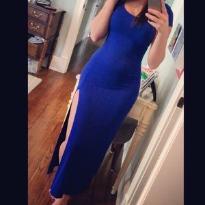 Blue short sleeve maxi dress w/ side split